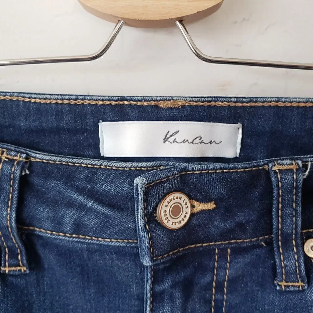 Kancan Dyana Mid Rise Ankle Skinny Jeans Size 5 / 26 Dark Wash Raw Hem Distress